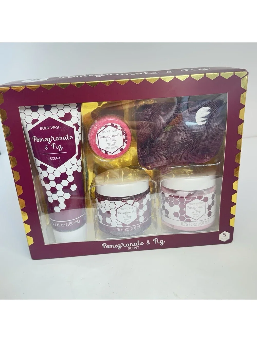 Pomegranate & Fig 5 Piece Bath Body Gift Set Wash Scrub Butter NEW Sealed